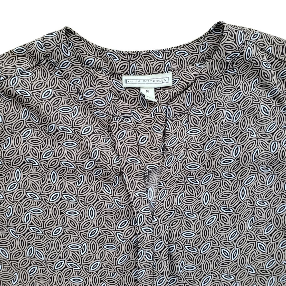Henley Blouse Medium Geometric Print Dana Buchman